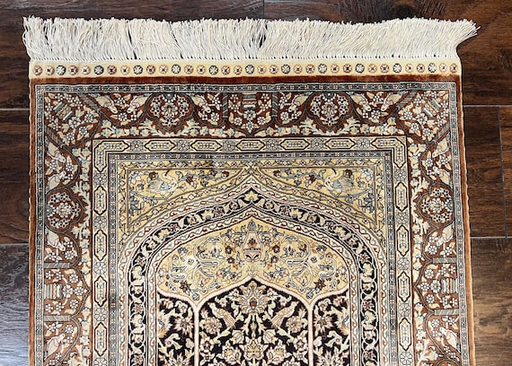 52×323 \"Row of trees\"ViNTAGE TURKiSH RUG Silk Turkish Rug 3x5 Kayseri Tree of Life Birds Handmade