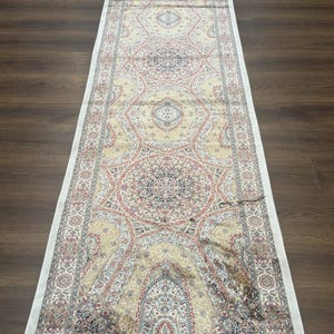 Turkish Silk Runner Rug 2.6 x 13, Dome Design, Hereke Runner, Bamboo Silk, New