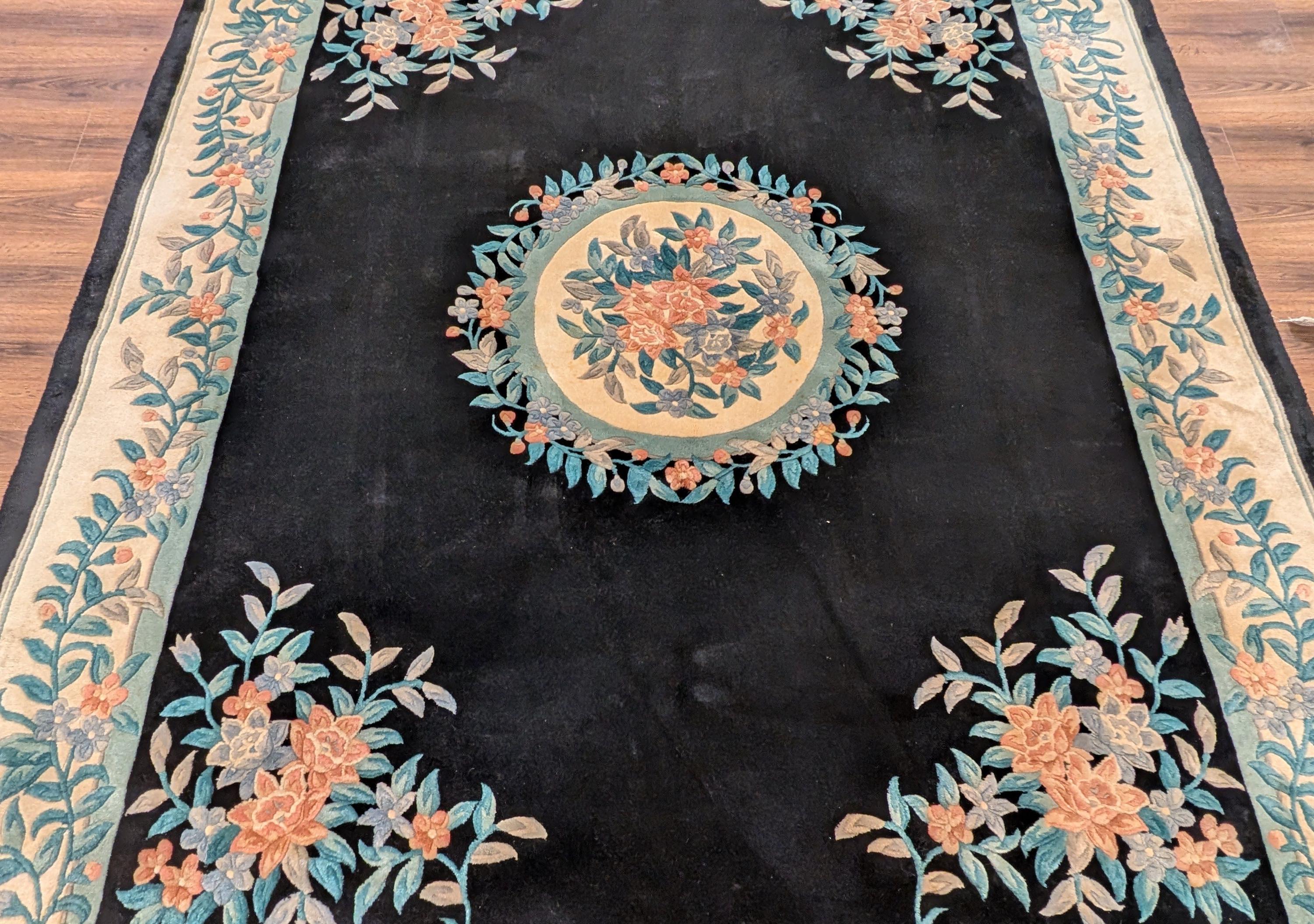Chinese Wool Rug 8x10, 90 Line Sculpted Carving Rug, Black, Open Field ...