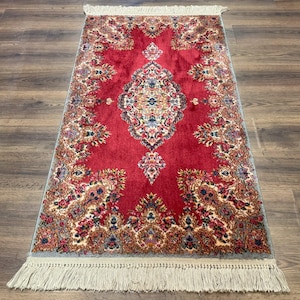 Karastan Rug 3x5 Red Medallion Kirman #762, Wool Vintage Original 700 Series