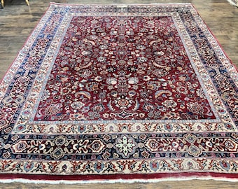 Signed Persian Rug 8x10, Wool Oriental Carpet, Semi Antique Rug, Hand Knotted, Traditional, Red, Floral Allover,