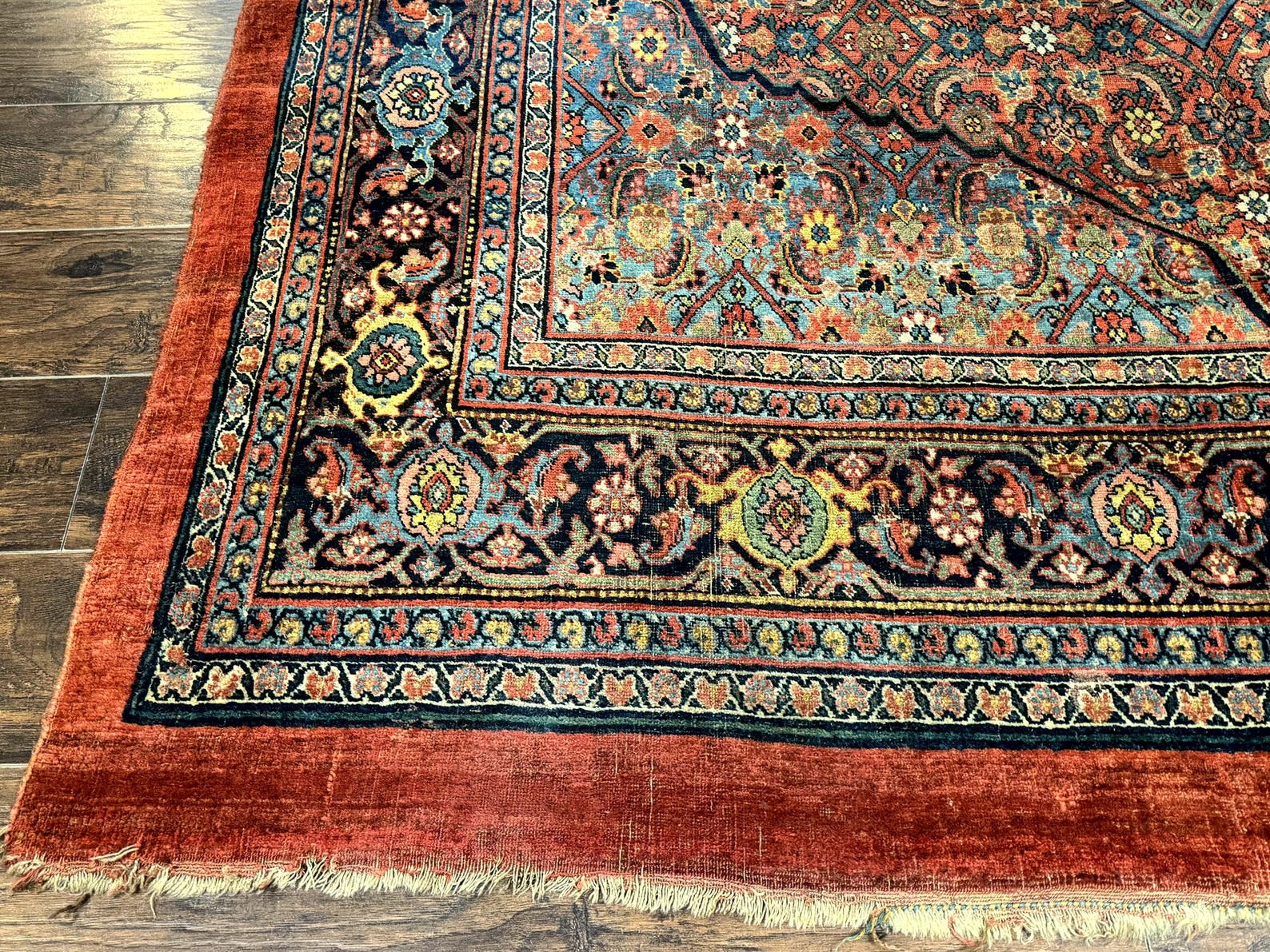 Antique Persian Bidjar Rug 7x15, Unique Size, Herati Pattern, Red Blue ...