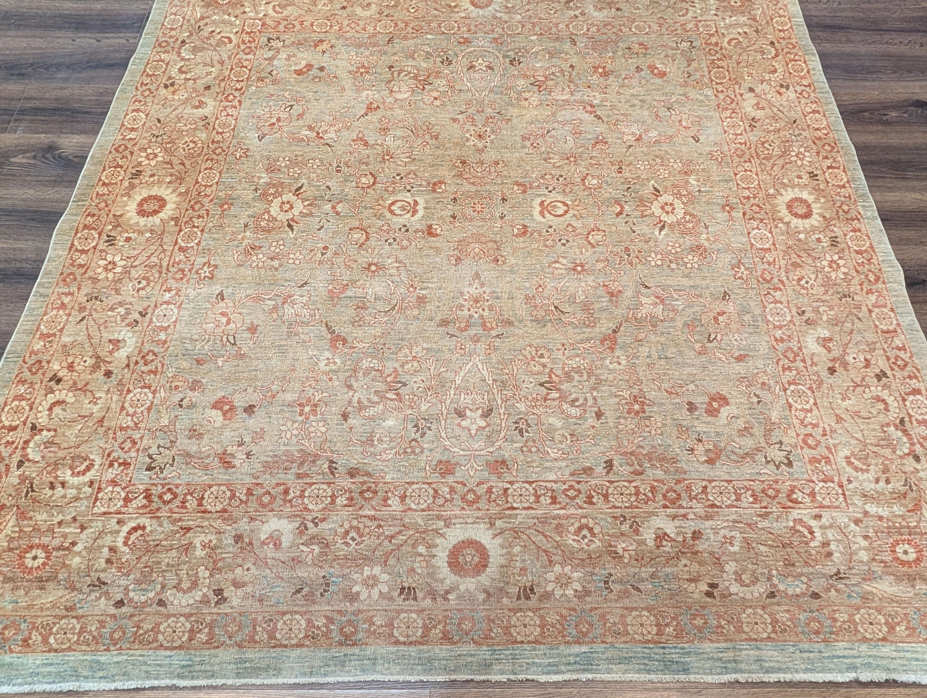 Square Peshawar Rug 7x7 Ft, Wool, Hand Knotted, Light Neutral Colors ...