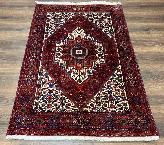 Tapis Oriental Noué Main, Motif Rouge Et Bleu, Format (H) à Préciser