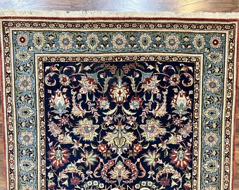 ブルーペルシャ絨毯 5x7、非常に上質で素晴らしい本物のペルシャ絨毯