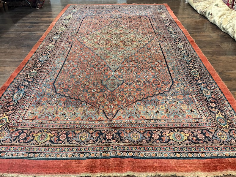 Antique Persian Bidjar Rug 7x15, Unique Size, Herati Pattern, Red Blue ...