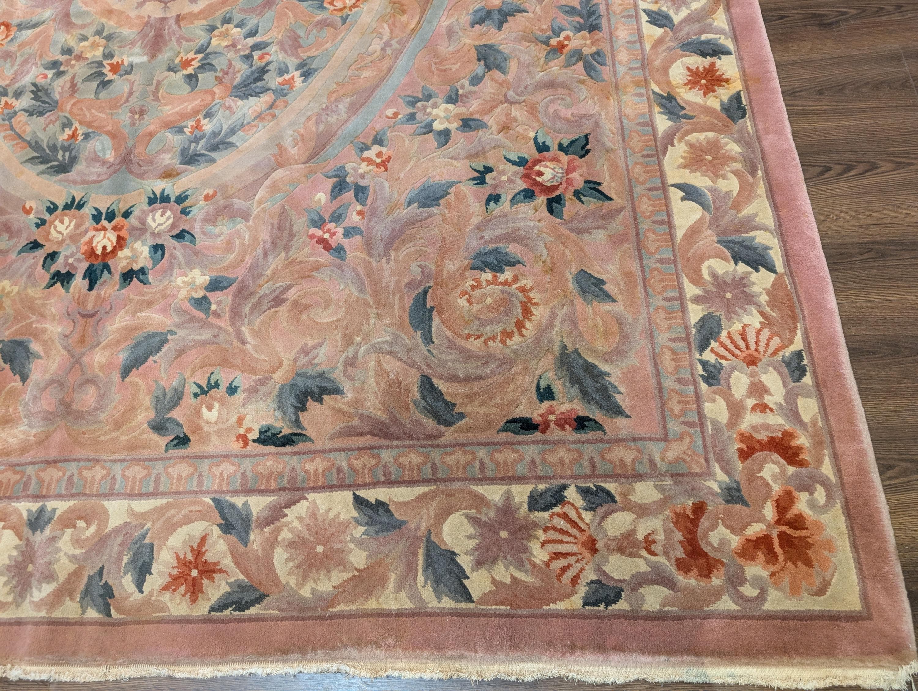 Chinese Aubusson Rug 9x12, Wool 90 Line Carpet, Pink and Cream - Etsy