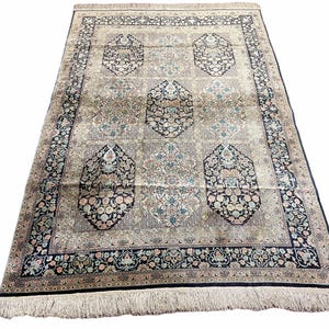 4&#39; x 6&#39; ヴィンテージ 上質 ハンドメイド トルコ オリエンタル シルク ラグ 400 KPSI すごい