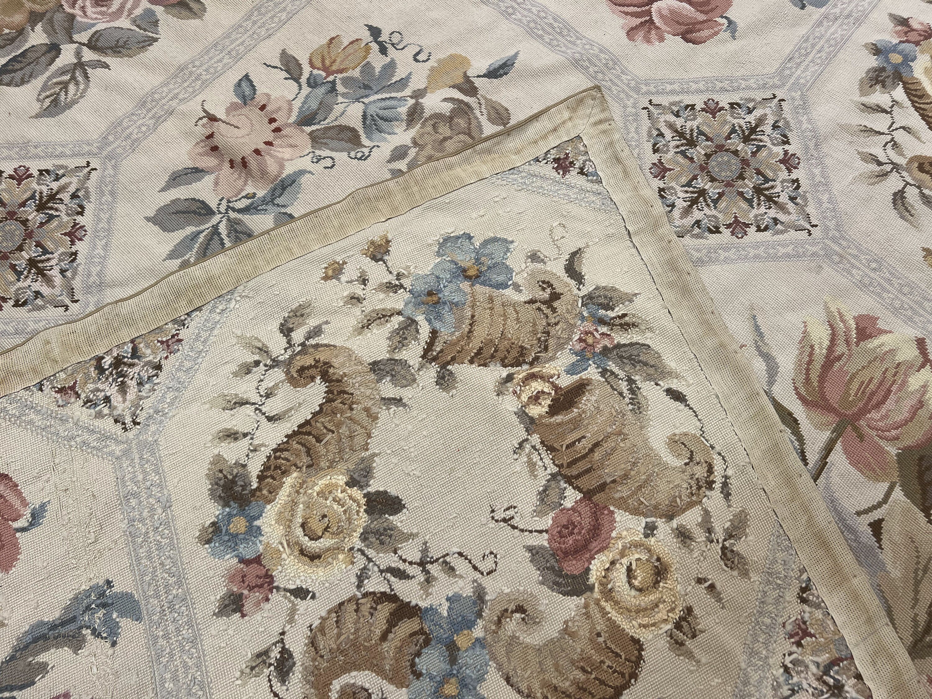 Vintage Needlepoint Rug 8x11 Floral Panel Design Flatweave Etsy