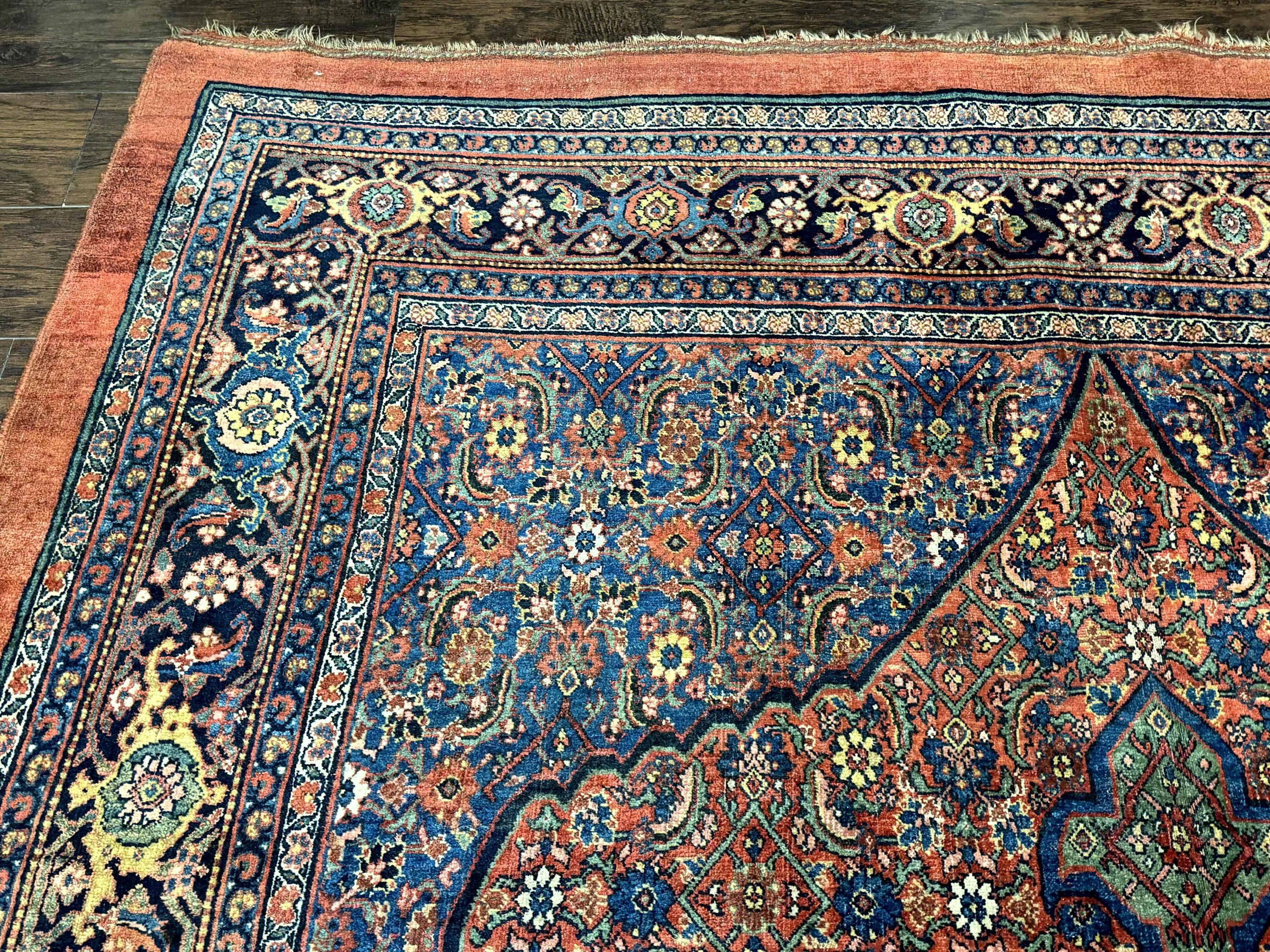 Antique Persian Bidjar Rug 7x15, Unique Size, Herati Pattern, Red Blue ...