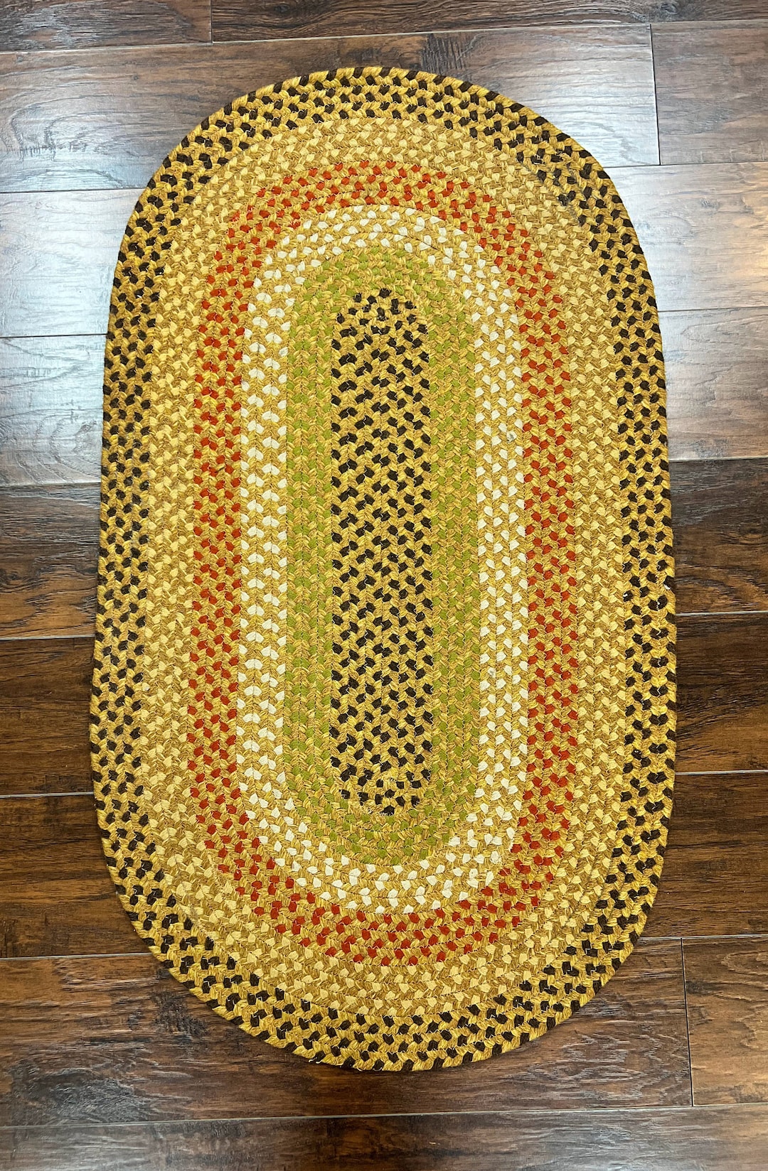 Small Oval Braided Rug 2x4, Yellow Multicolor Oval Rug, Wool Braided