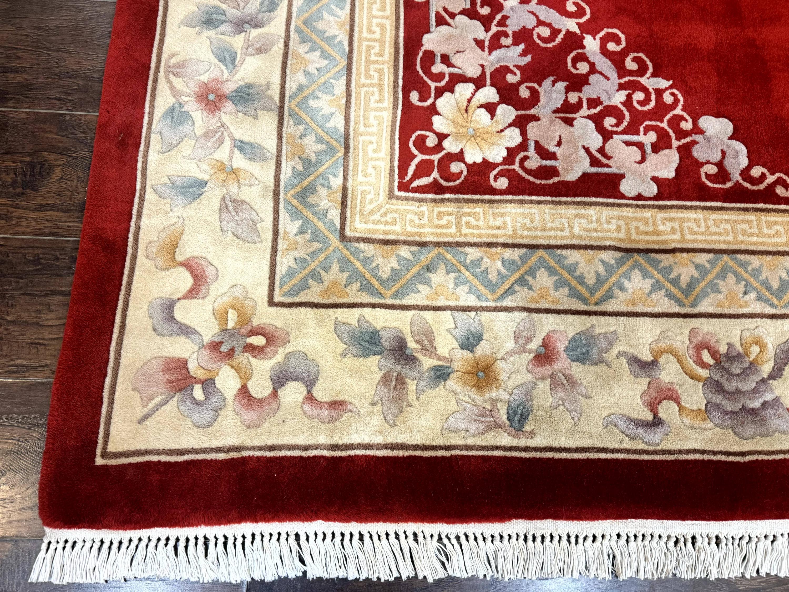 Chinese Wool Rug 8.6 X 11, Red and Beige Asian Oriental Carpet, Plush ...