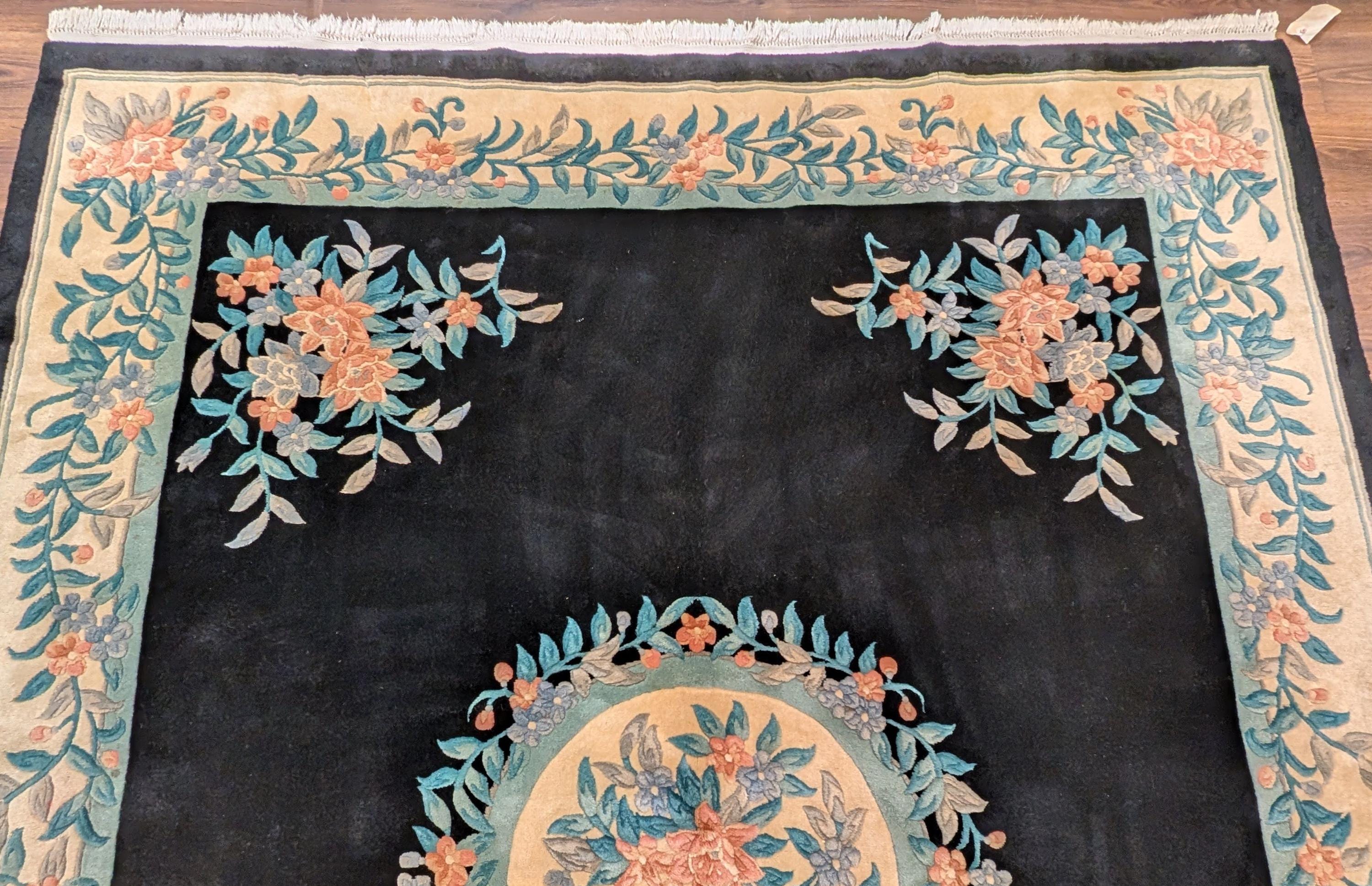 Chinese Wool Rug 8x10, 90 Line Sculpted Carving Rug, Black, Open Field ...