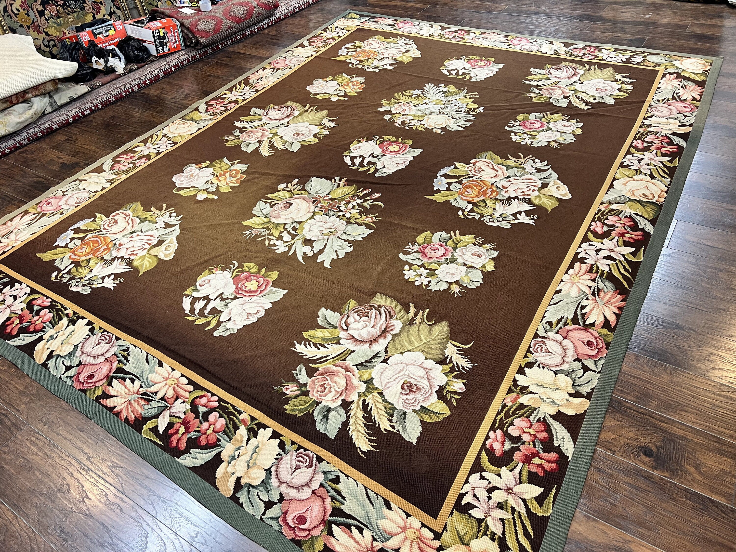 4x3 Feet,antique Aubusson Rug,needlepoint Rug,pictorial Rug,hand Made  Kilim,area Rug, Floral Mat ,home Décor,119x89 Cm Free Shipping 