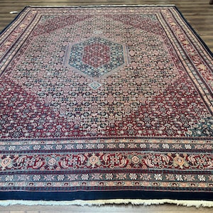 Indo Persian Bidjar Rug 9x12 Wool Handmade Carpet Dark Blue