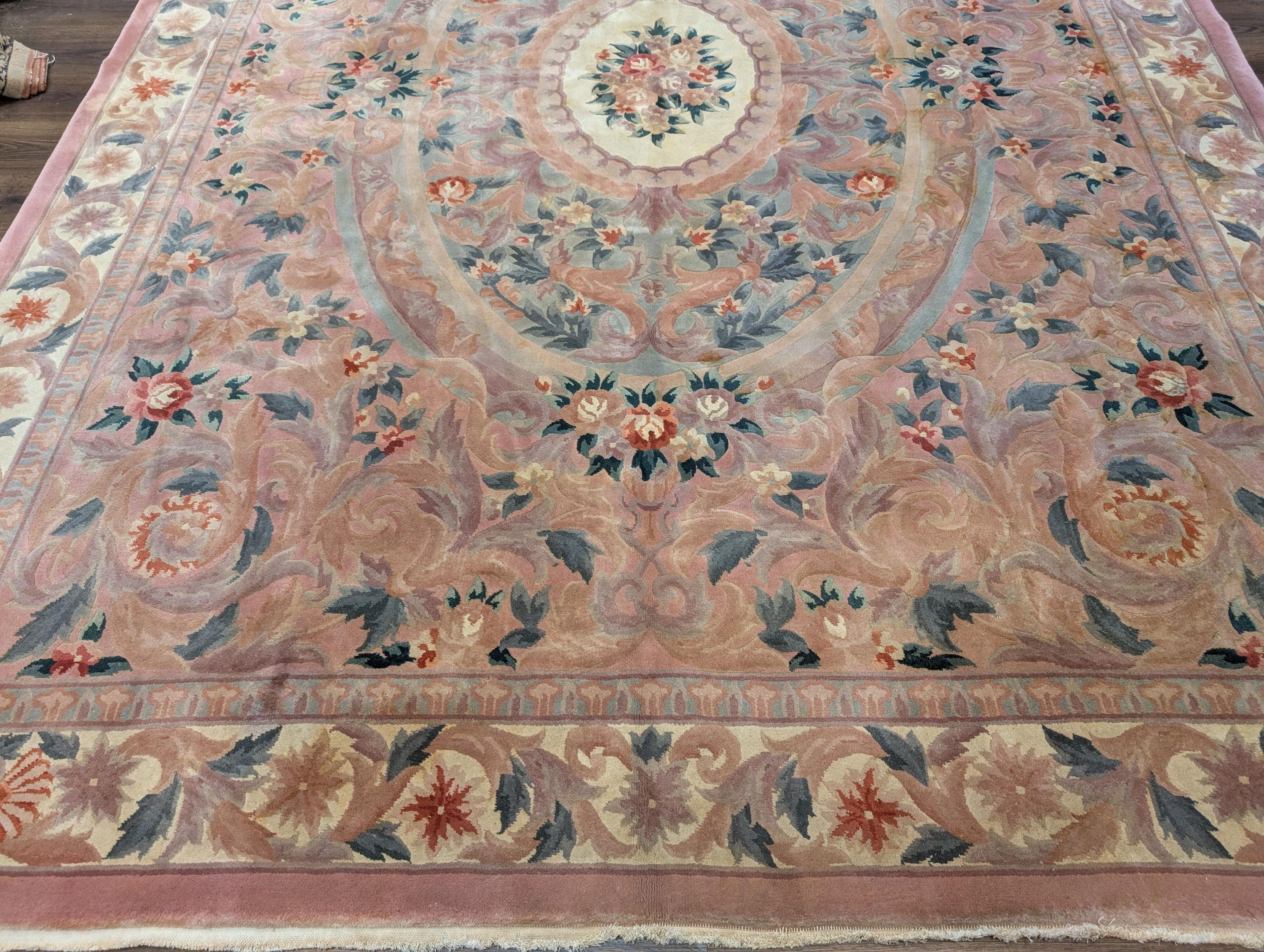 Chinese Aubusson Rug 9x12, Wool 90 Line Carpet, Pink and Cream - Etsy