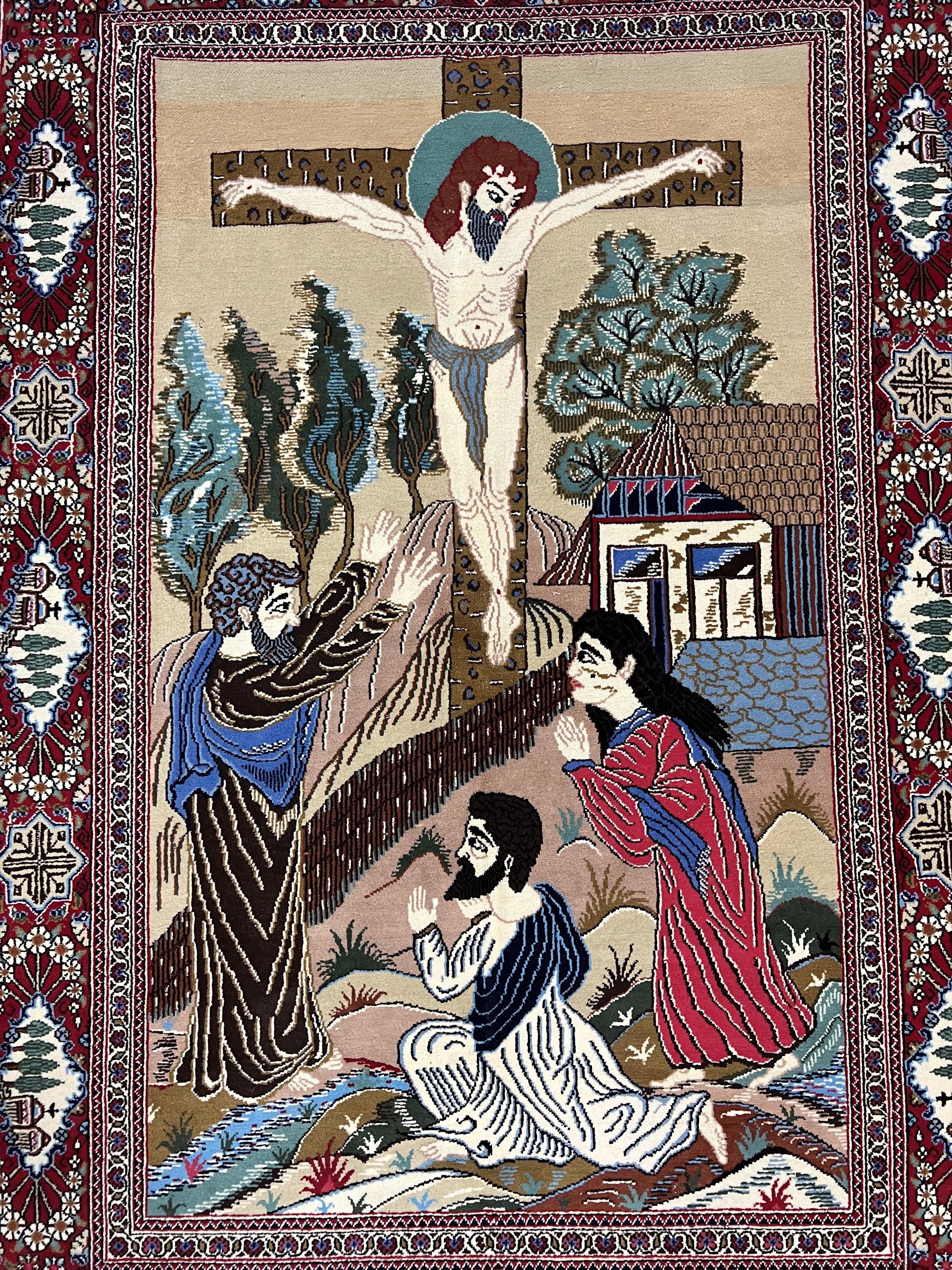 Tuft Rug Jesus Persian Pictorial Rug 3x5, Rare Christian Rug, Jesus on Cross, Hand ...