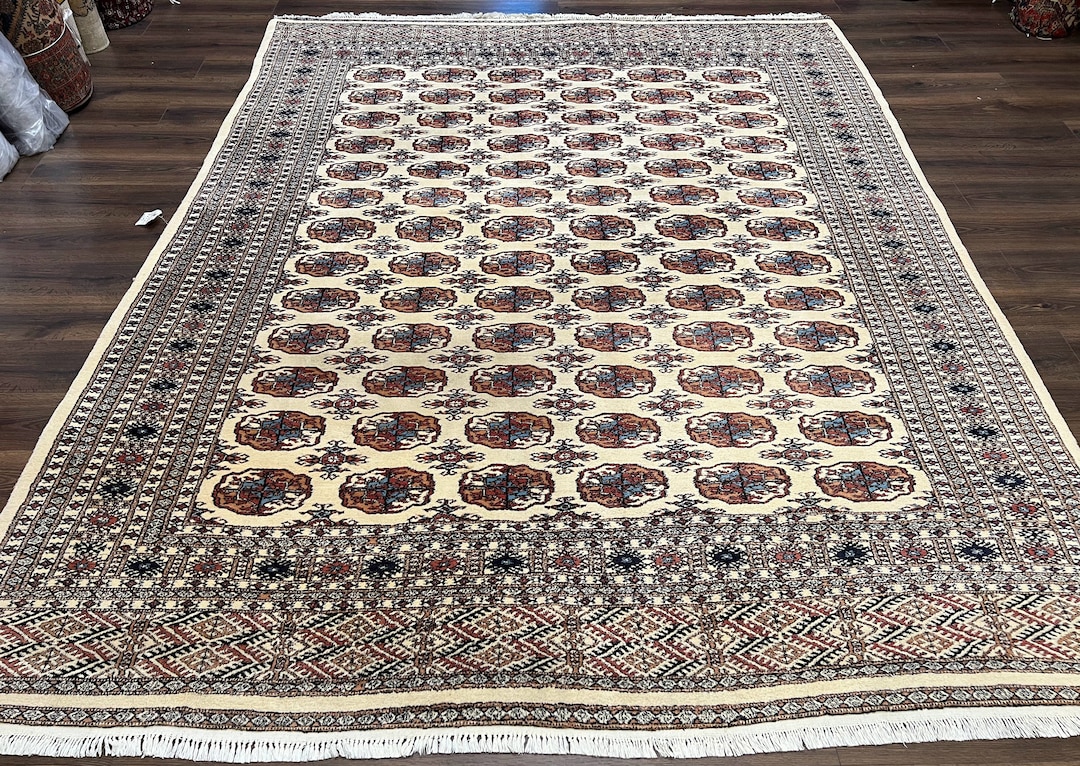 Pakistani Bokhara Rug 8x10, Vintage Handmade Traditional Turkoman