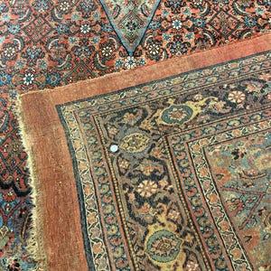 Antique Persian Bidjar Rug 7x15, Unique Size, Herati Pattern, Red Blue ...