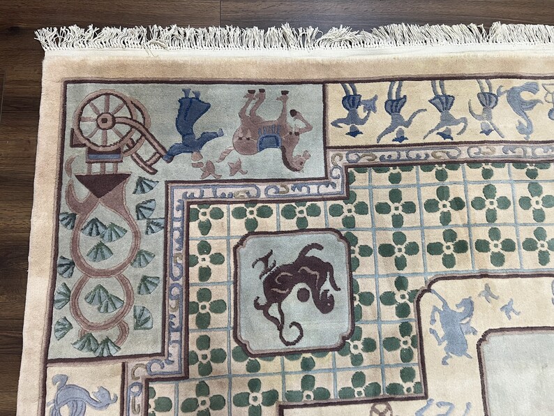 Chinese Wool Rug 8x10 Horses and Chariots Vintage 1960s Etsy