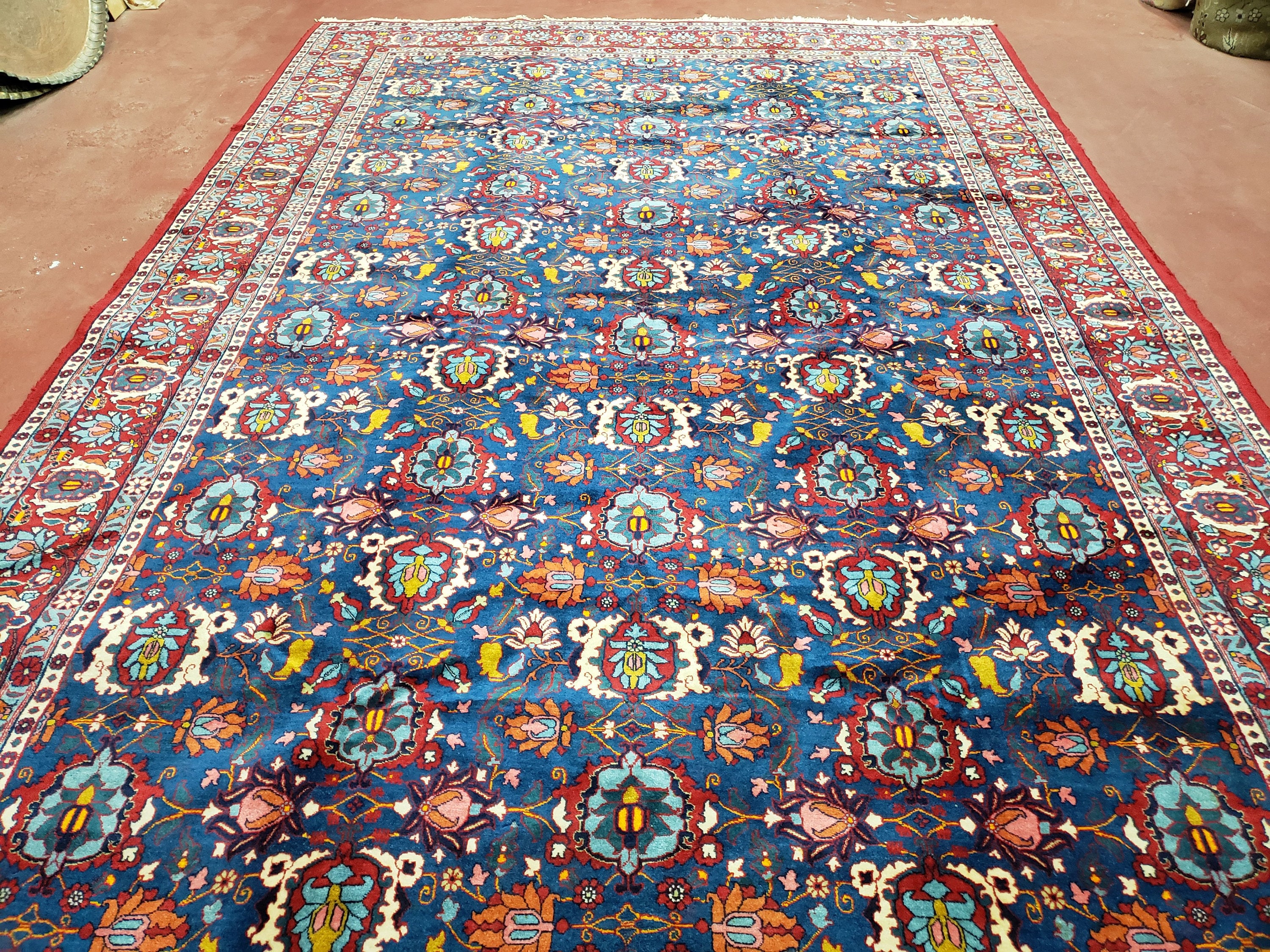 Antique Persian Carpet 7x11 Rare Blue Persian Rug, Mina-khani