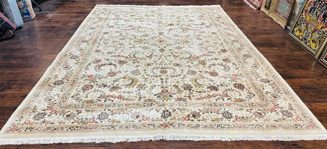 Parwan Rugs Pak Persian Rug 9x11, Ivory, Floral Allover, Handmade Vintage Wool Rug ...