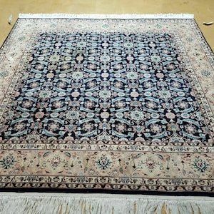 6&#39; X 6&#39; Gorgeous Handmade India Floral Oriental Wool Rug Square Blue Carpet Wow