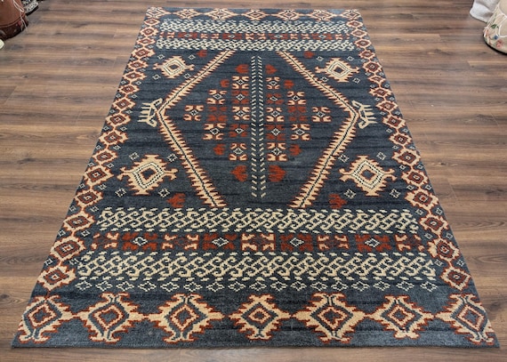 Indo Tibetan Teppich 200x260, Handgeknüpfter Design Teppich aus Wolle Navajo