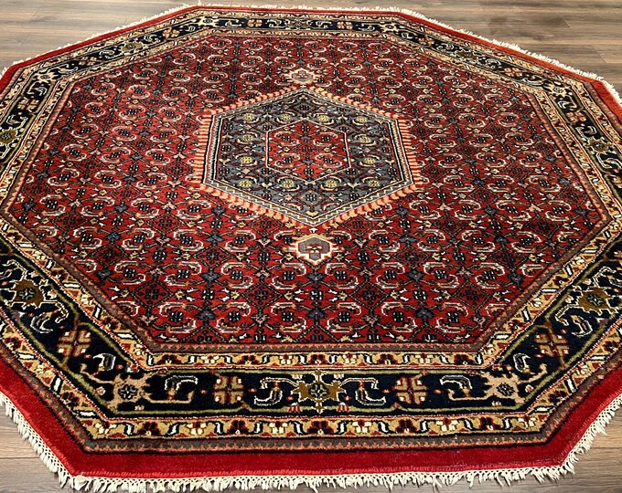 Octagon Rug 8 X 8 Ft, Indo Persian Rug, Indian Rug 8x8, Red Black Gold ...