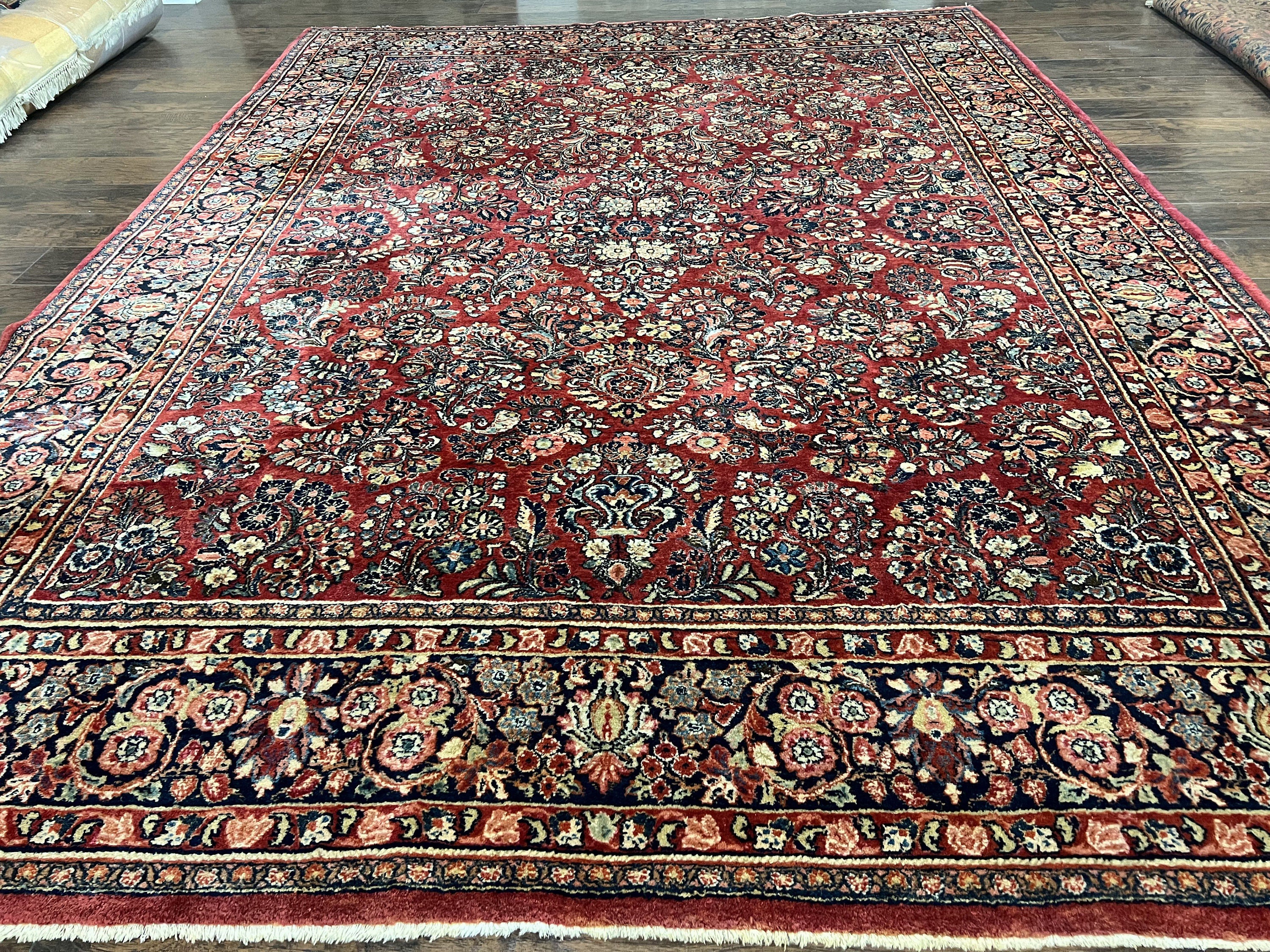 1920s Persian Rug 9x12, Red Persian Carpet, High Quality Persian Rug,  Allover Floral Pattern, Antique Oriental Rug, Wool Handmade Room Sized 