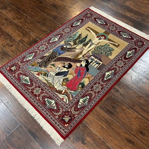 Persian Pictorial Rug 3x5, Rare Christian Rug, Jesus on Cross, Hand ...