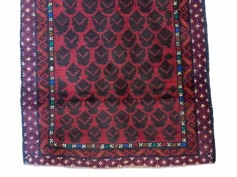 2' 9 X 4' 6 Vintage Handmade Tribal Wool Rug Balouchi Rug Afghan Rug Red Blue