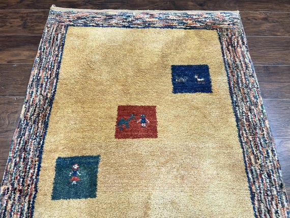 Indo Gabbeh Rug 3.7 X 5, Tribal Rug, Boho Rug, Wool Handmade Carpet