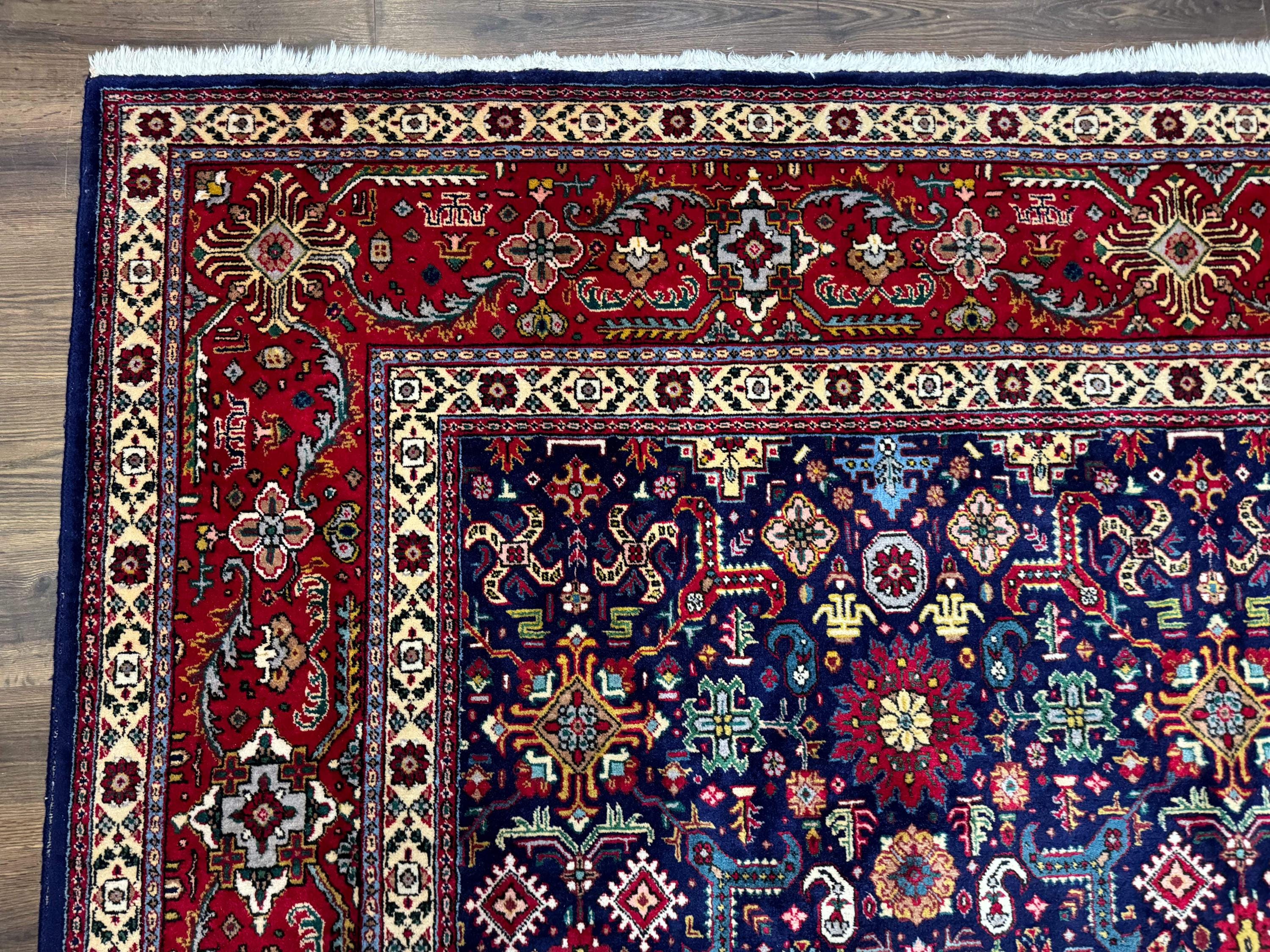 Large Persian Rug 10x16, Navy Blue and Red, Allover Pattern, Hand ...