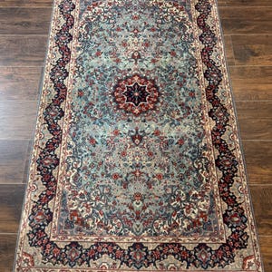 Indo Persian Kerman Rug 3x5, Light Blue, Floral Medallion