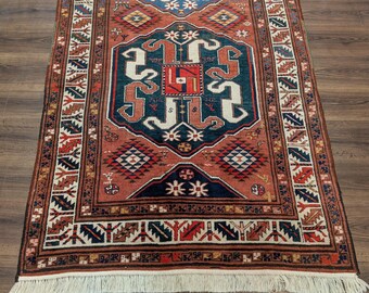 Antique Caucasian Rug 5x8, Cloudband Kazak Carpet, Collectible