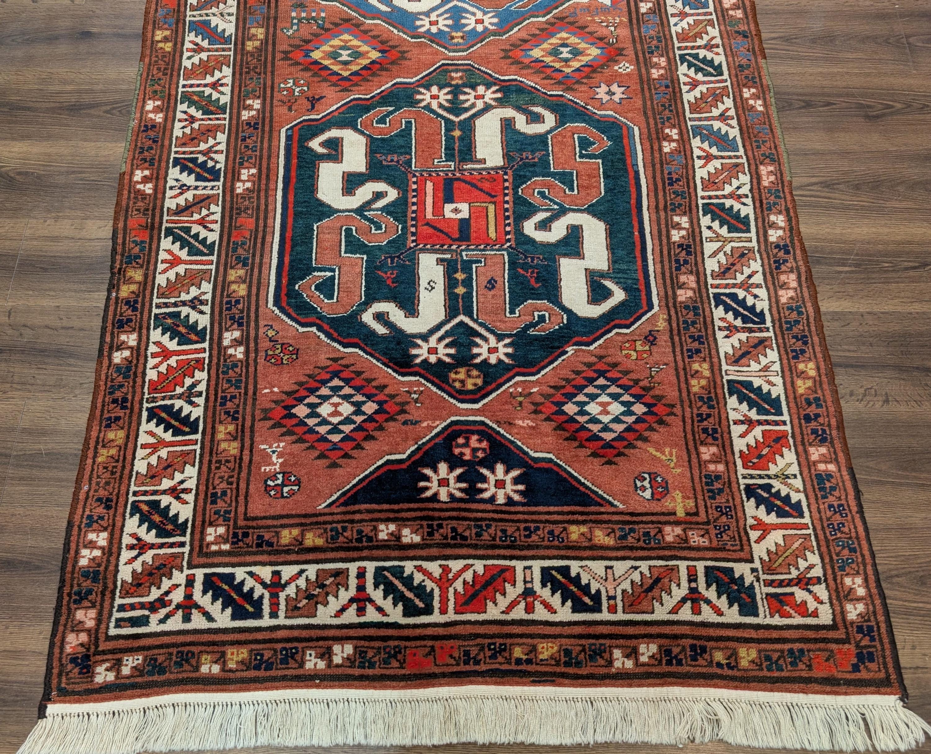 Antique Caucasian Rug 5x8, Cloudband Kazak Carpet, Collectible