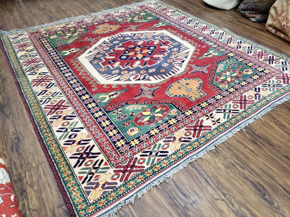 Atticus mate Maken Vintage Turkse Kazak gebied tapijt 6ft vierkant tapijt 6x6 - Etsy België