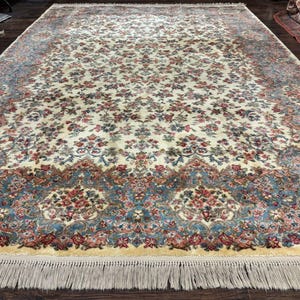 8.8 x 12 Karastan Rug #788 Ivory Kirman, Wool Vintage Original 700 Series