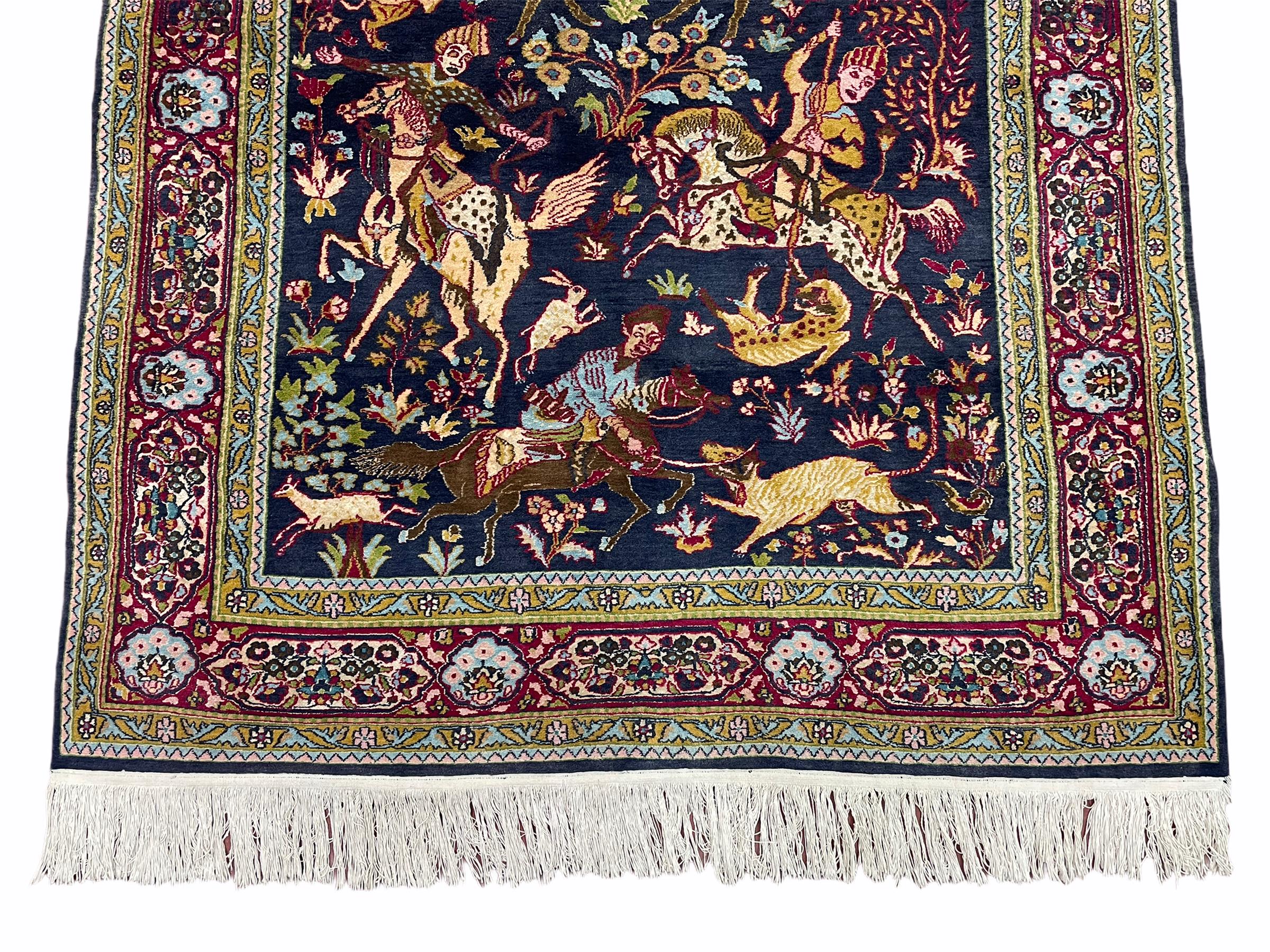 インド産カシミールウール＆シルクラグ 4 x 6フィート、狩猟風景