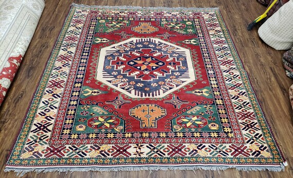 Geometric Red Moroccan 6x8 Hand-knotted Oriental Area Rug Indoor/ Outdoor  Carpet