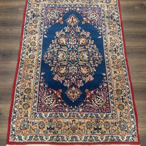 Blue Persian Rug 3.6 x 5, Floral Medallion, Fine 310 KPSI