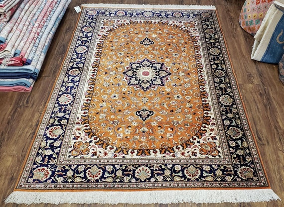Vintage Silk Rug 5x7 Persian Carpet, Burnt Orange, Antique Oriental Rug,  Very Fine, Signed by Master Weaver, 350 KPSI, 4' 6 X 6' 7, Wow -  Canada