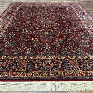 8.8 x 10.6 Karastan Red Sarouk Rug #785, Wool Pile Original 700 Series