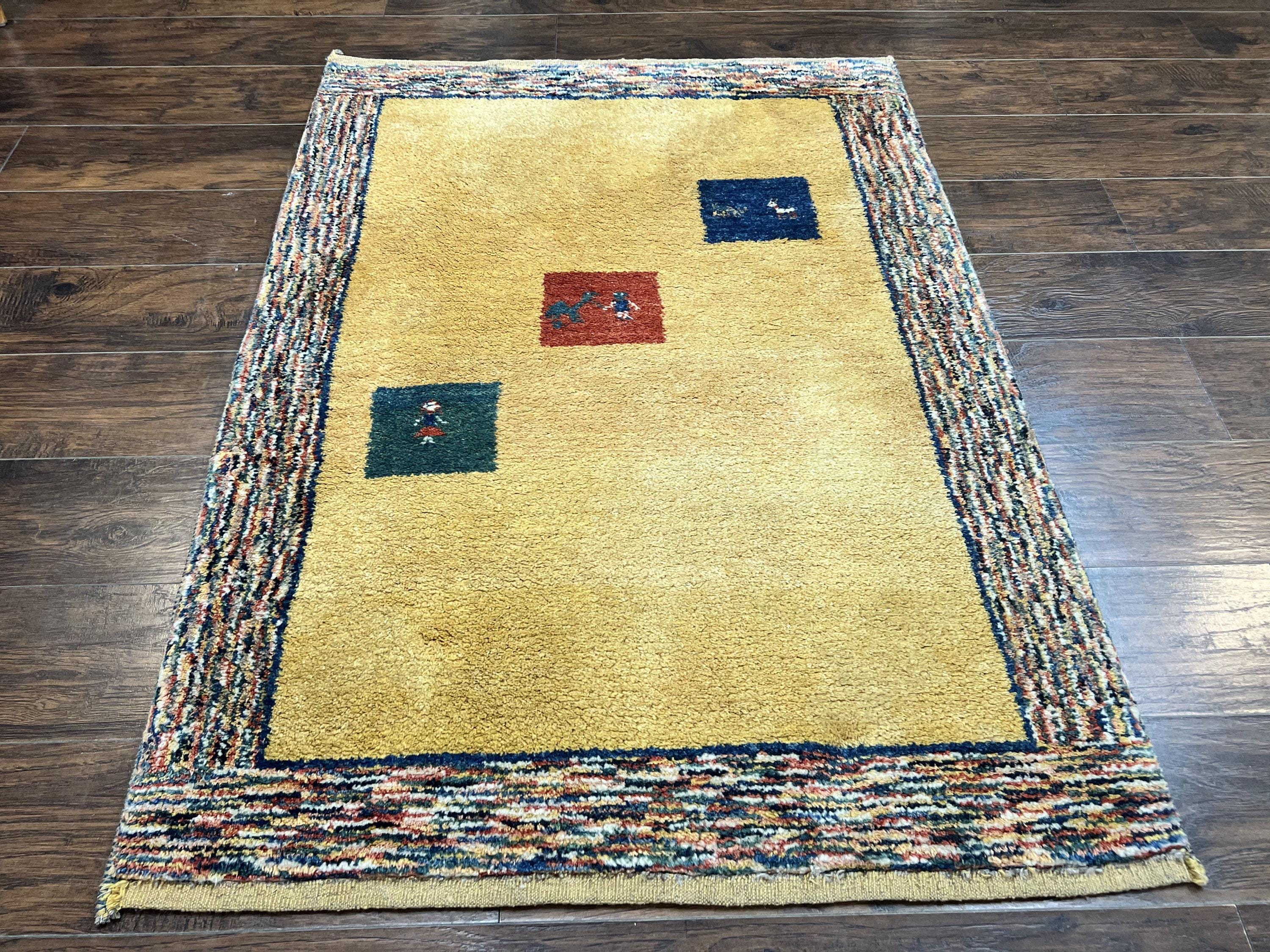 Indo Gabbeh Rug 3.7 X 5, Tribal Rug, Boho Rug, Wool Handmade
