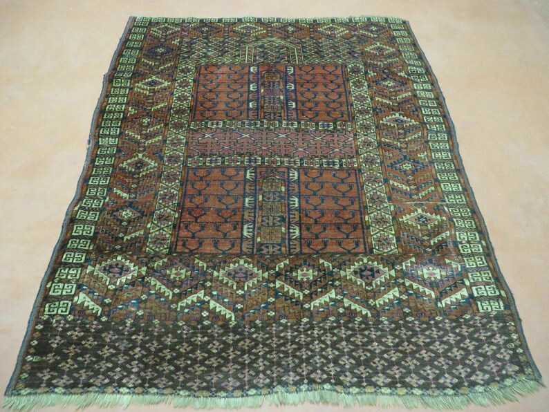 Hatchli Rug 4' X 5' Antique Handmade Fine Tekkeh Turkoman Engsi Hatchli 4 Seasons ...
