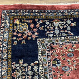 Large Persian Rug 10x17, Open Field, Red and Navy Blue, Palace Sized Oversized Hand Knotted Wool Oriental Carpet Flowers Vases Antique 1920s image 6