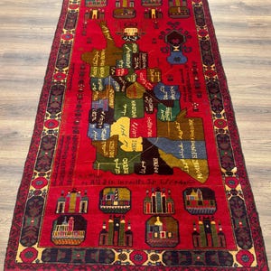 Roter afghanischer Teppich 100x200, Tribal, Karte von Afghanistan Darstellung, Handgemacht, Neu