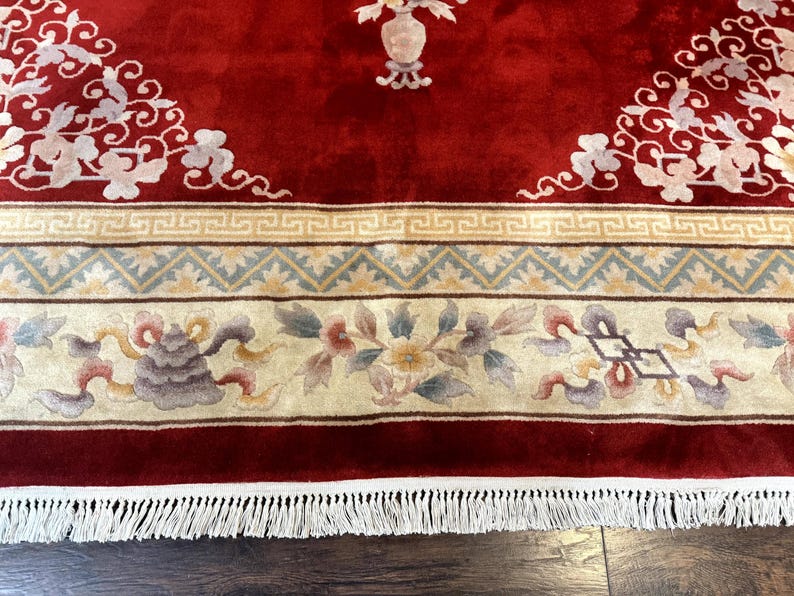 Chinese Wool Rug 8.6 X 11, Red and Beige Asian Oriental Carpet, Plush ...