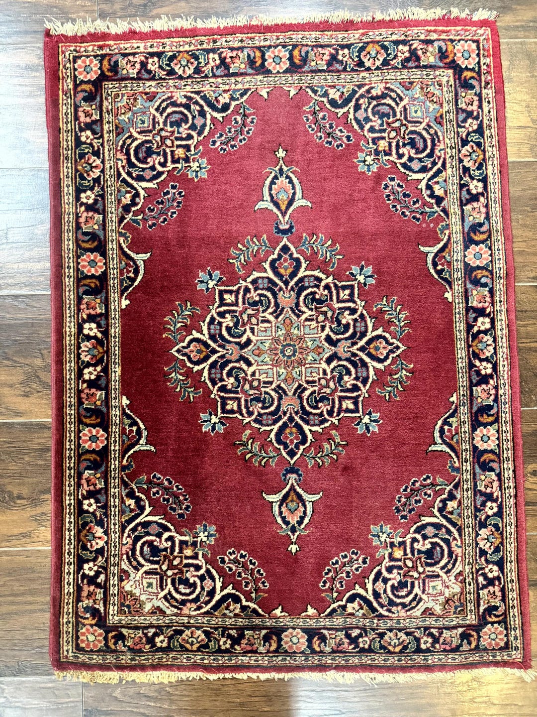 Small Persian Rug Use Small Persian Rug 2x3, Red and Navy Blue, Handmade Vintage Wool Semi ...